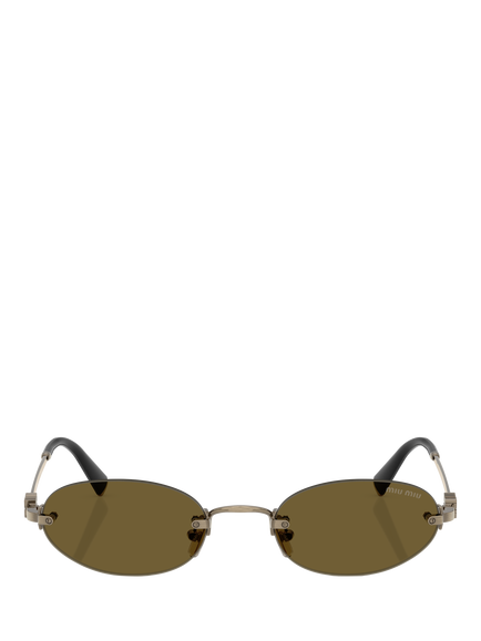 Miu Miu MU A54S2 Women's Oval Sunglasses, Gold/Brown - view 2, Gold/Brown