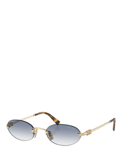 Miu Miu MU A54S Women's Oval Sunglasses, Gold/Blue, Gold/Blue