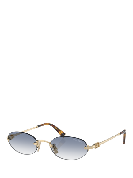 Miu Miu MU A54S Women's Oval Sunglasses, Gold/Blue, Gold/Blue