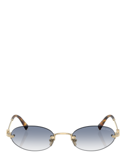 Miu Miu MU A54S Women's Oval Sunglasses, Gold/Blue - view 2, Gold/Blue