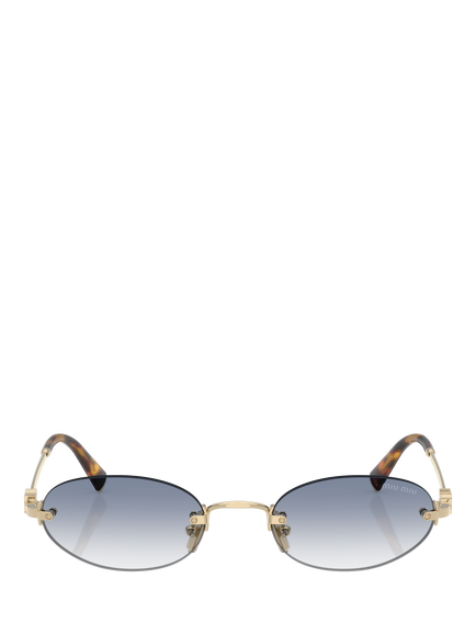Miu Miu MU A54S Women's Oval Sunglasses, Gold/Blue - view 2, Gold/Blue