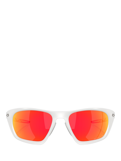 Oakley OO9431 Men's Polarised Rectangular Sunglasses, Grey/Orange - view 2, Grey/Orange