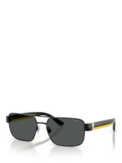 Ralph Lauren PH3161 Men's Rectangular Sunglasses, Black, Black