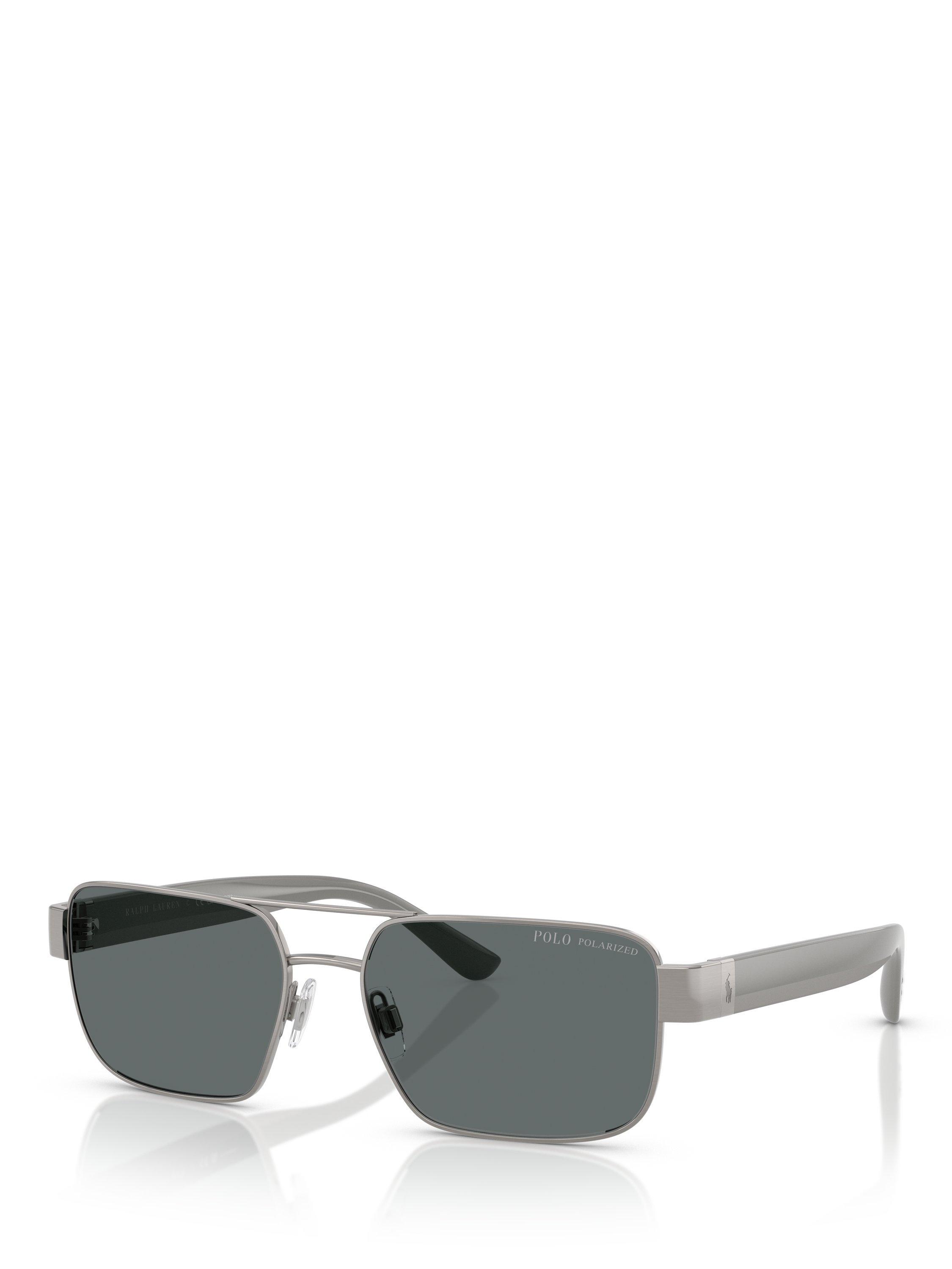 Product image 1 of 5, which shows Ralph Lauren PH3161 Men's Polarised Rectangular Sunglasses, Gunmetal