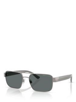 Ralph Lauren PH3161 Men's Polarised Rectangular Sunglasses, Gunmetal, Gunmetal