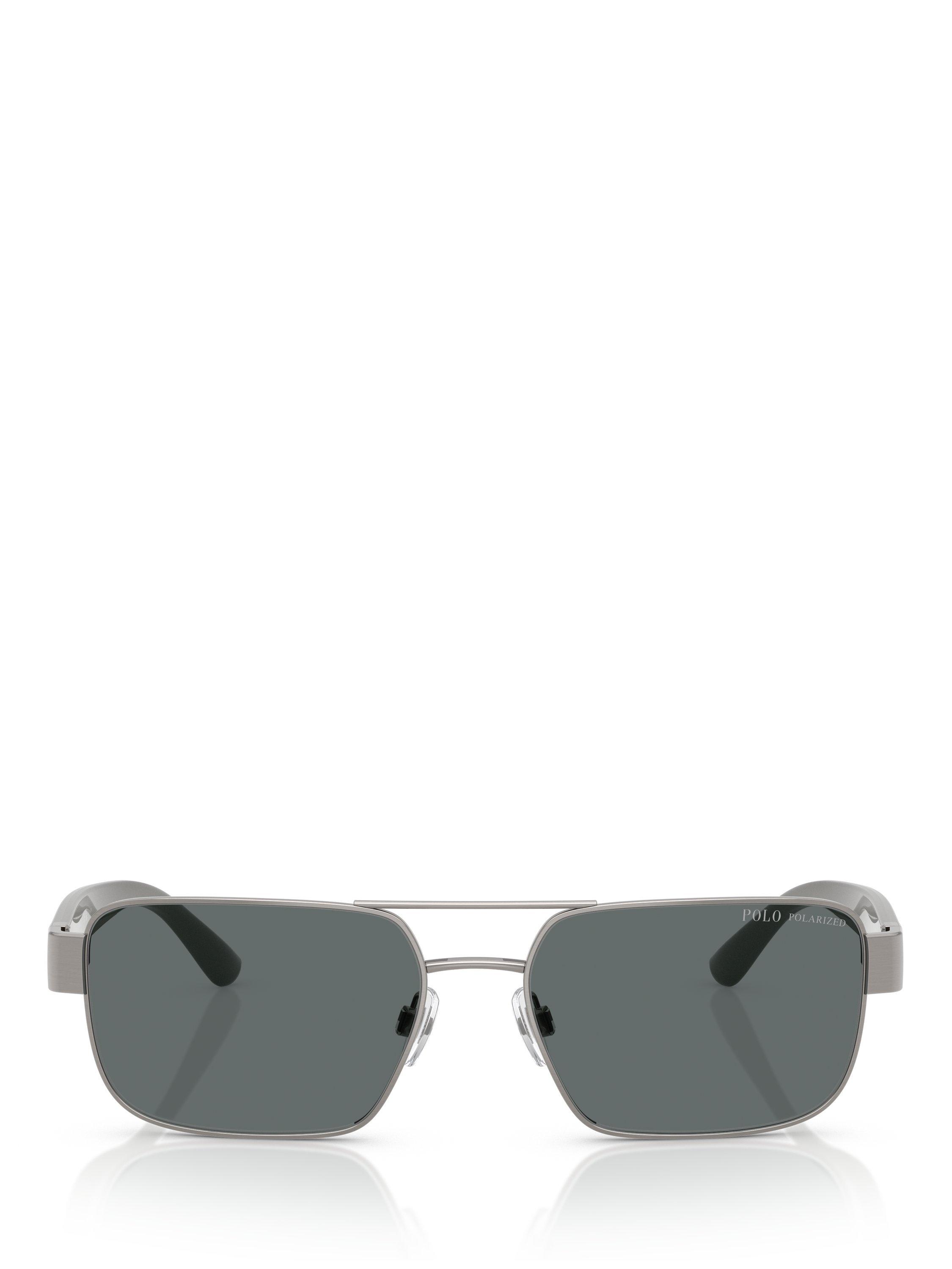 Product image 2 of 5, which shows Ralph Lauren PH3161 Men's Polarised Rectangular Sunglasses, Gunmetal
