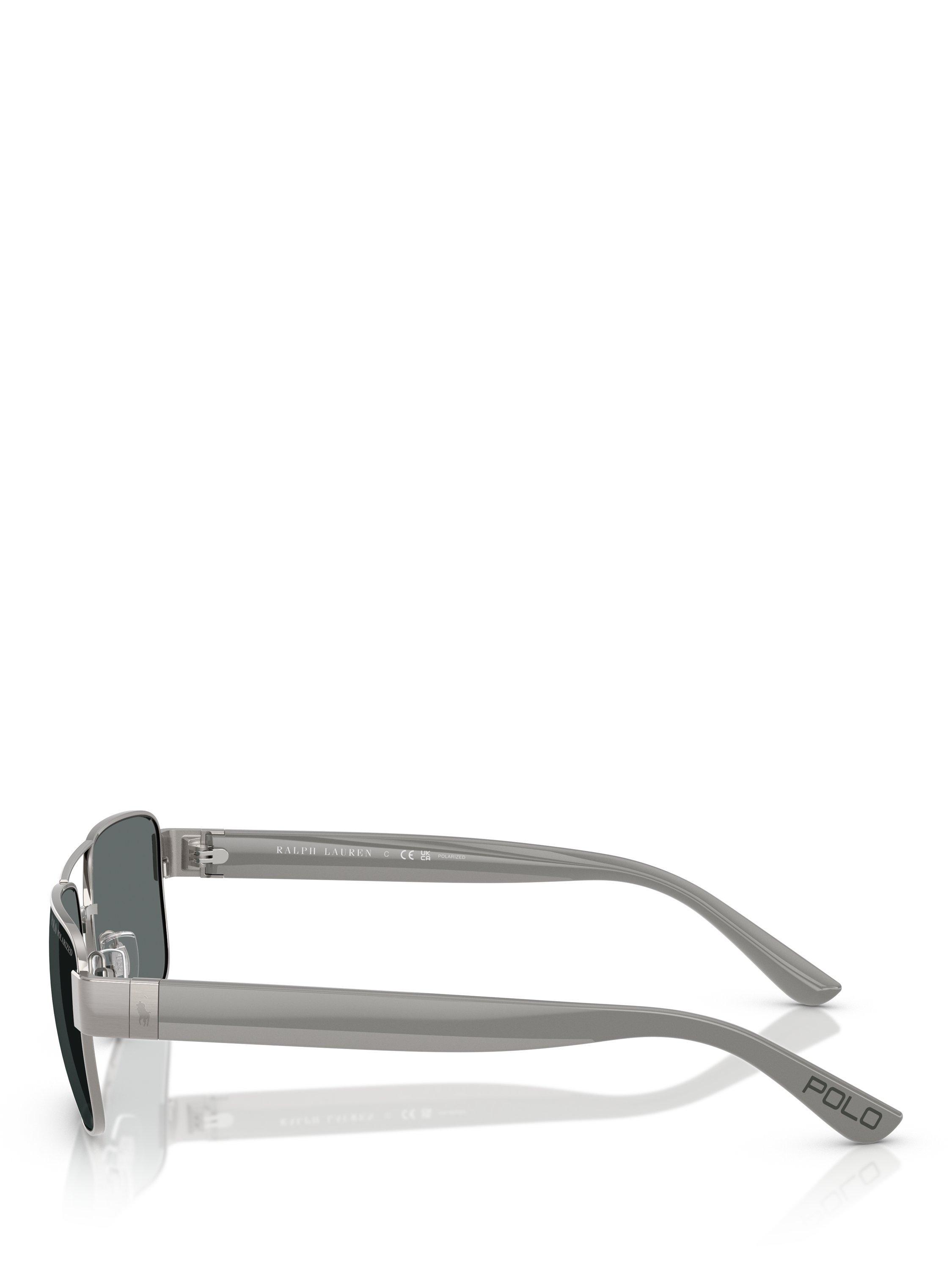Product image 3 of 5, which shows Ralph Lauren PH3161 Men's Polarised Rectangular Sunglasses, Gunmetal