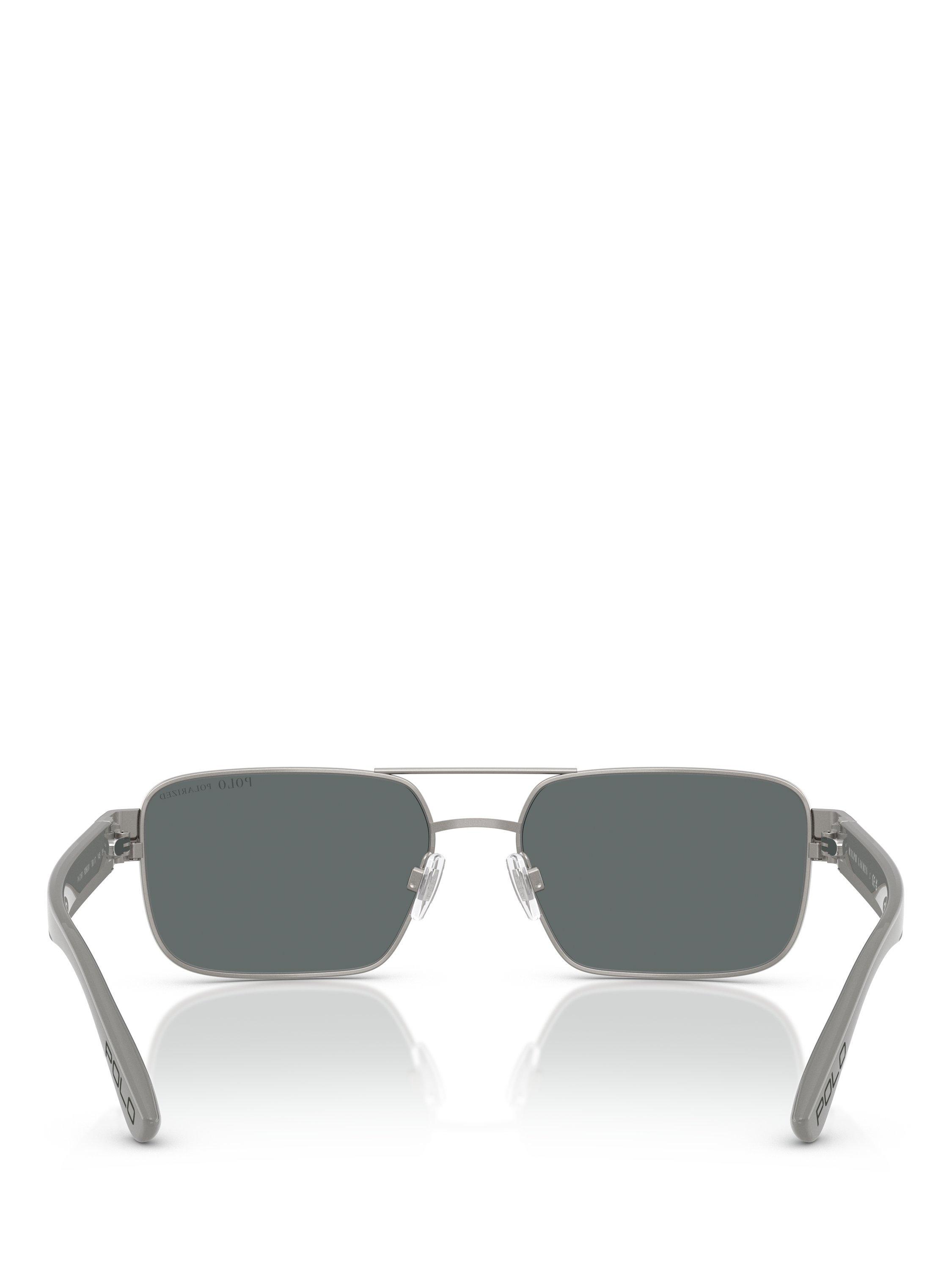 Product image 4 of 5, which shows Ralph Lauren PH3161 Men's Polarised Rectangular Sunglasses, Gunmetal