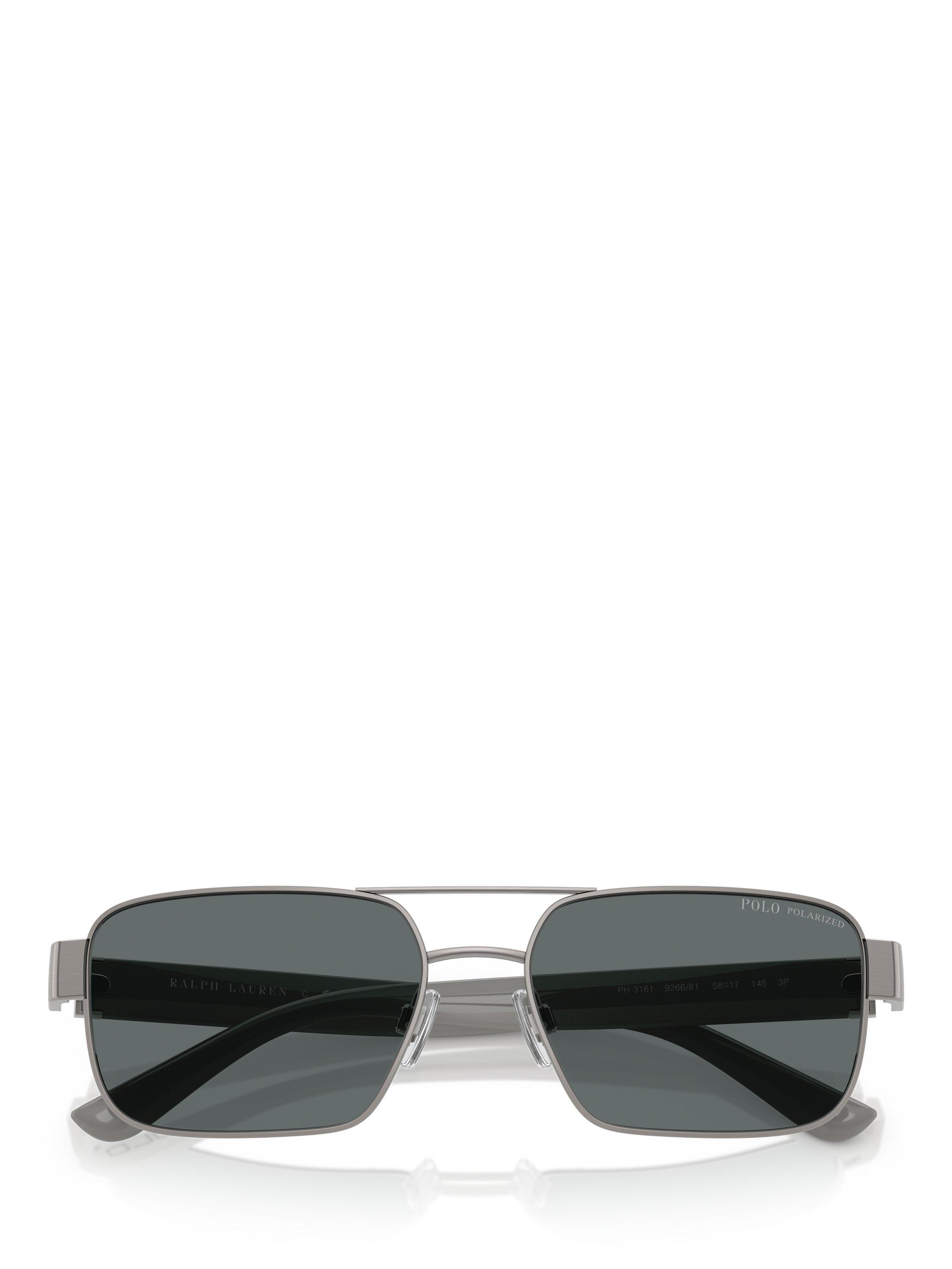 Product image 5 of 5, which shows Ralph Lauren PH3161 Men's Polarised Rectangular Sunglasses, Gunmetal