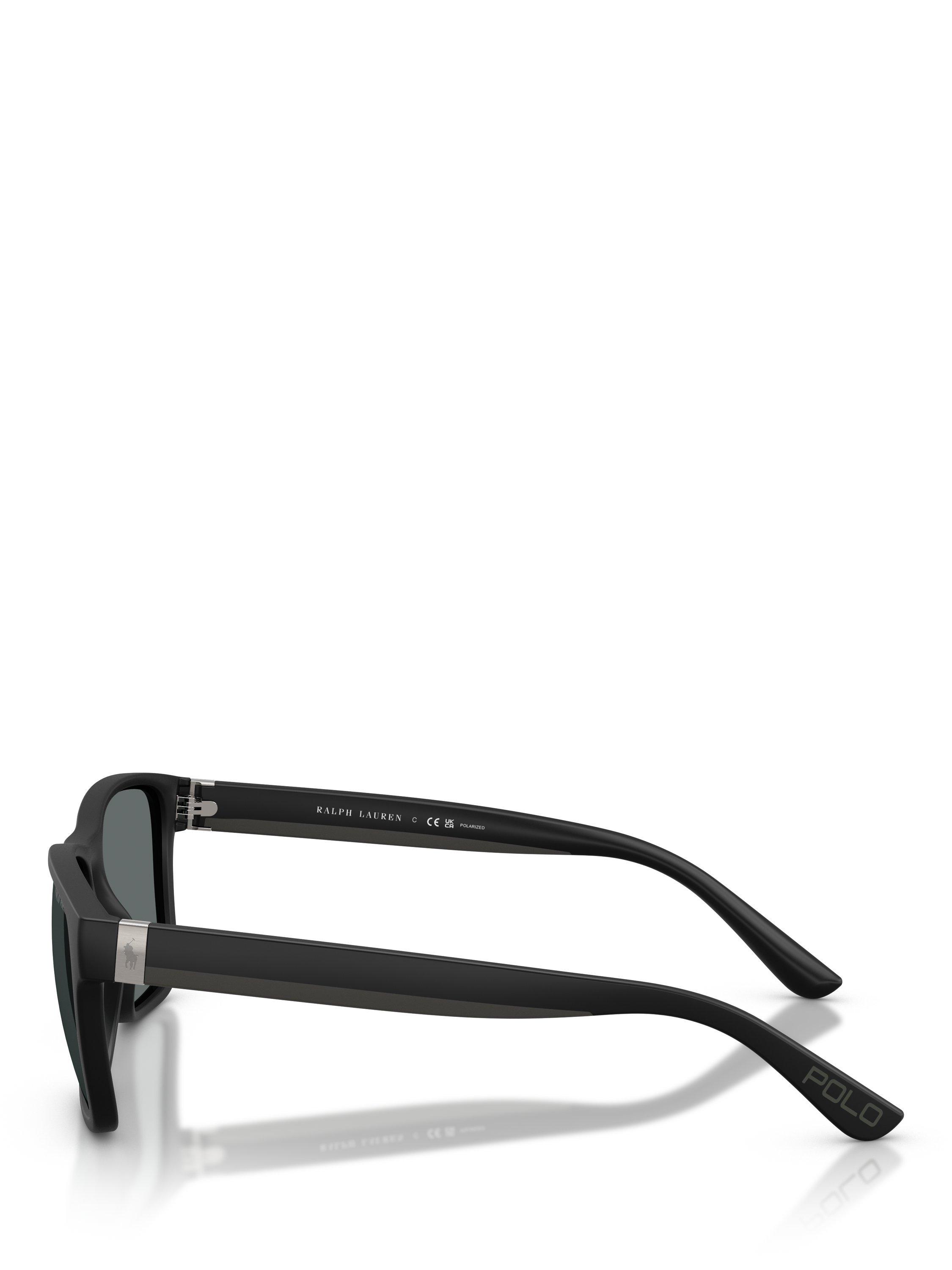Product image 3 of 5, which shows Ralph Lauren Polo Ralph Lauren PH4229 Men's Polarised Square Sunglasses, Black/Grey