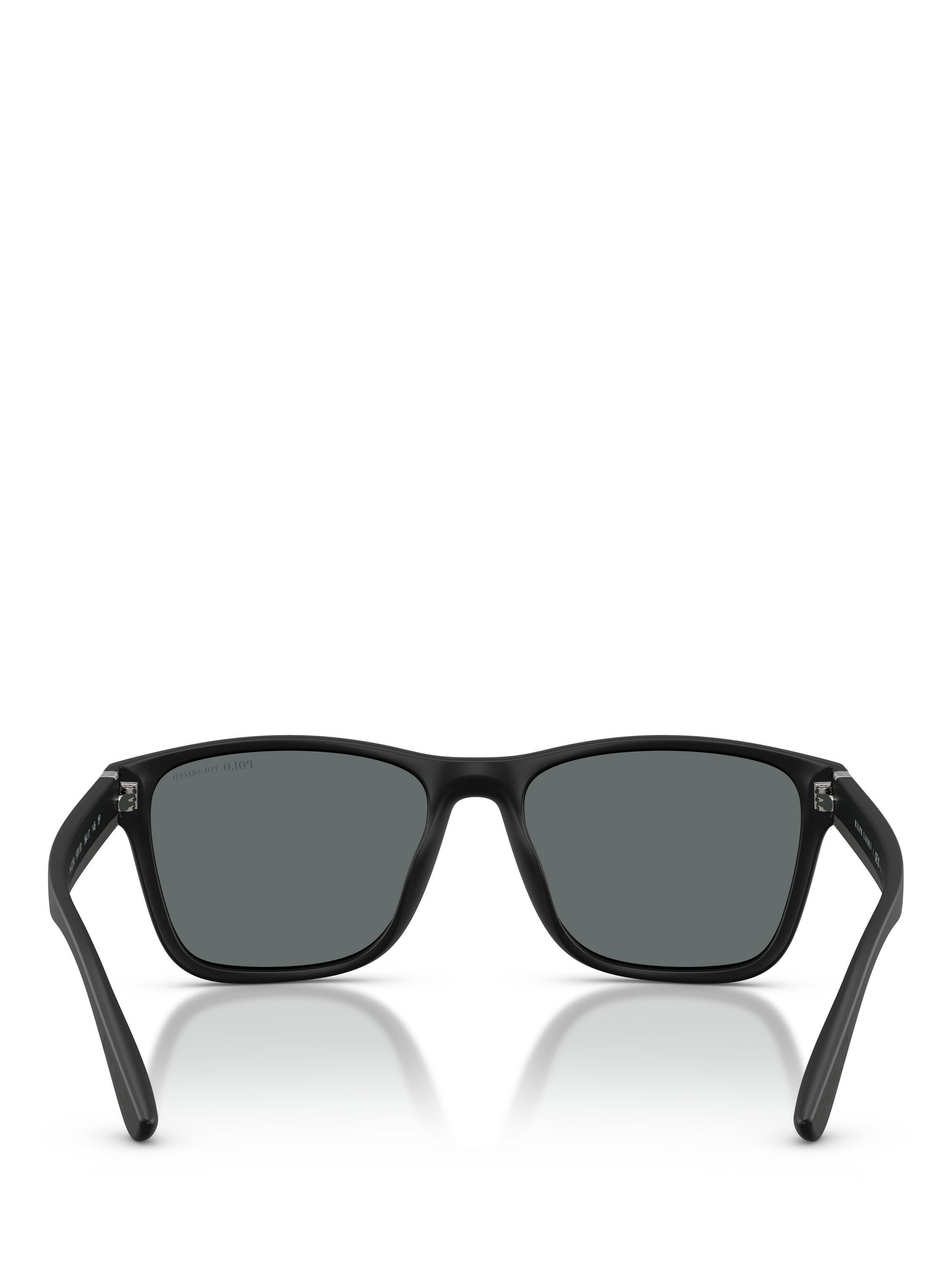 Product image 4 of 5, which shows Ralph Lauren Polo Ralph Lauren PH4229 Men's Polarised Square Sunglasses, Black/Grey