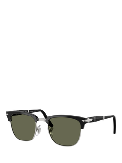 Persol PO3375S Polarised Sqaure Sunglasses, Black/Green, Black/Green