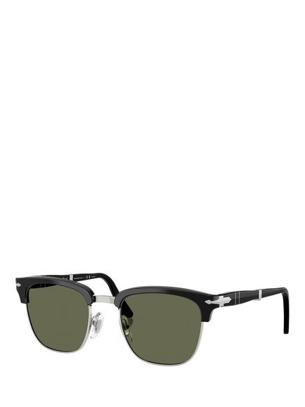 Persol PO3375S Polarised Sqaure Sunglasses, Black/Green, Black/Green