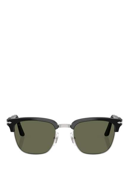 Persol PO3375S Polarised Sqaure Sunglasses, Black/Green - view 2, Black/Green