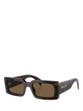 Prada PR A07S Women's Rectangular Sunglasses, Havana/Brown