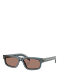 Prada PR B11S Rectangular Sunglasses, Light Blue/Brown
