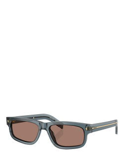Prada PR B11S Rectangular Sunglasses, Light Blue/Brown, Light Blue/Brown