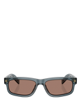 Prada PR B11S Rectangular Sunglasses, Light Blue/Brown