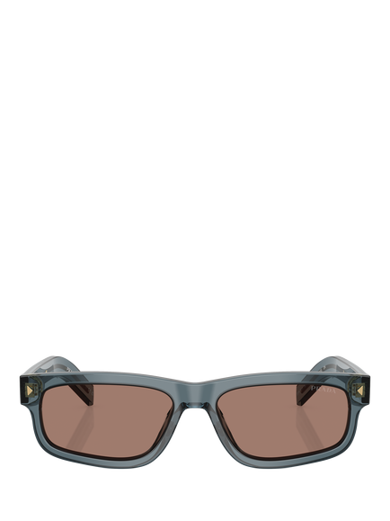 Prada PR B11S Rectangular Sunglasses, Light Blue/Brown - view 2, Light Blue/Brown