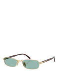 Prada PR B54S Men's Rectangular Sunglasses, Gold/Blue