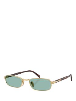 Prada PR B54S Men's Rectangular Sunglasses, Gold/Blue, Gold/Blue