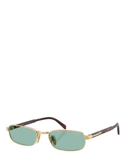 Prada PR B54S Men's Rectangular Sunglasses, Gold/Blue, Gold/Blue