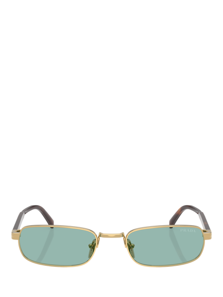Prada PR B54S Men's Rectangular Sunglasses, Gold/Blue - view 2, Gold/Blue