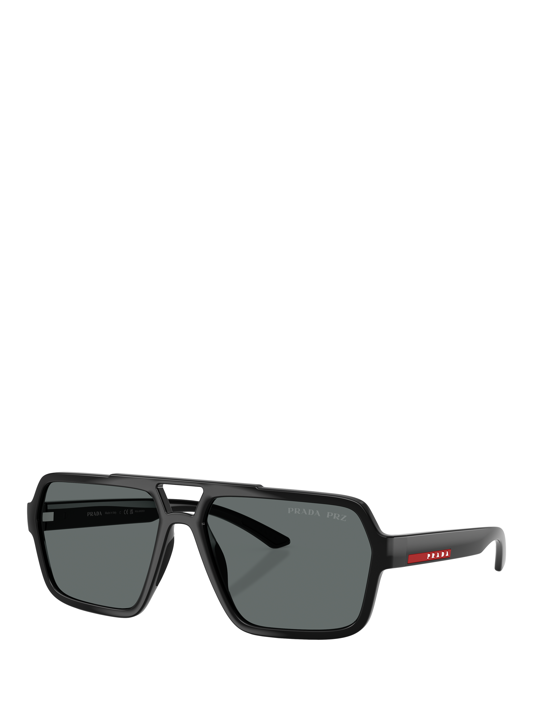 Product image 1 of 5, which shows Prada Prada Linea Rossa PS A06S1 Men's Polarised Square Sunglasses, Black/Grey