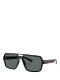 Prada Prada Linea Rossa PS A06S1 Men's Polarised Square Sunglasses, Black/Grey