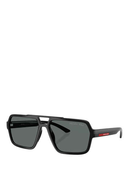 Prada Prada Linea Rossa PS A06S1 Men's Polarised Square Sunglasses, Black/Grey, Black/Grey