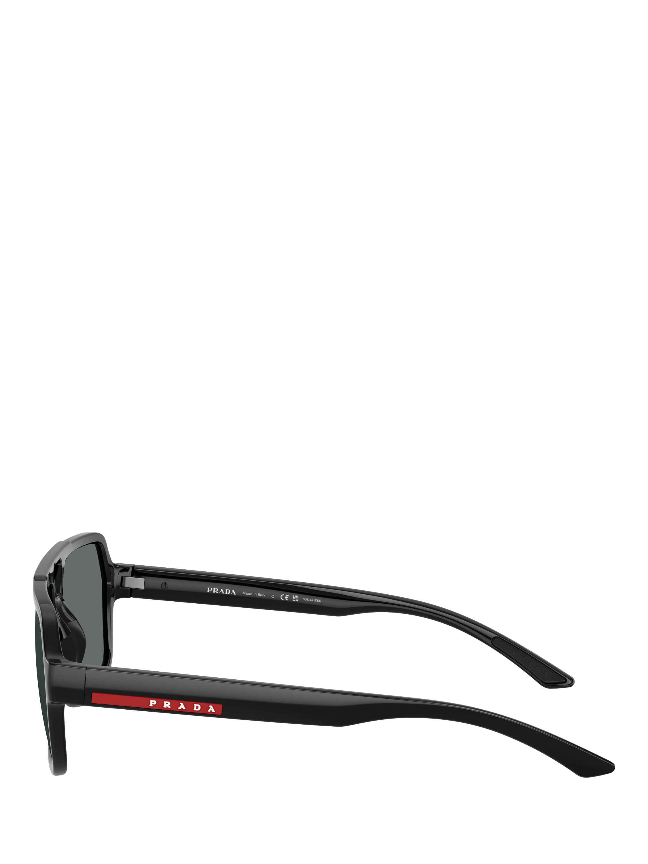 Product image 3 of 5, which shows Prada Prada Linea Rossa PS A06S1 Men's Polarised Square Sunglasses, Black/Grey