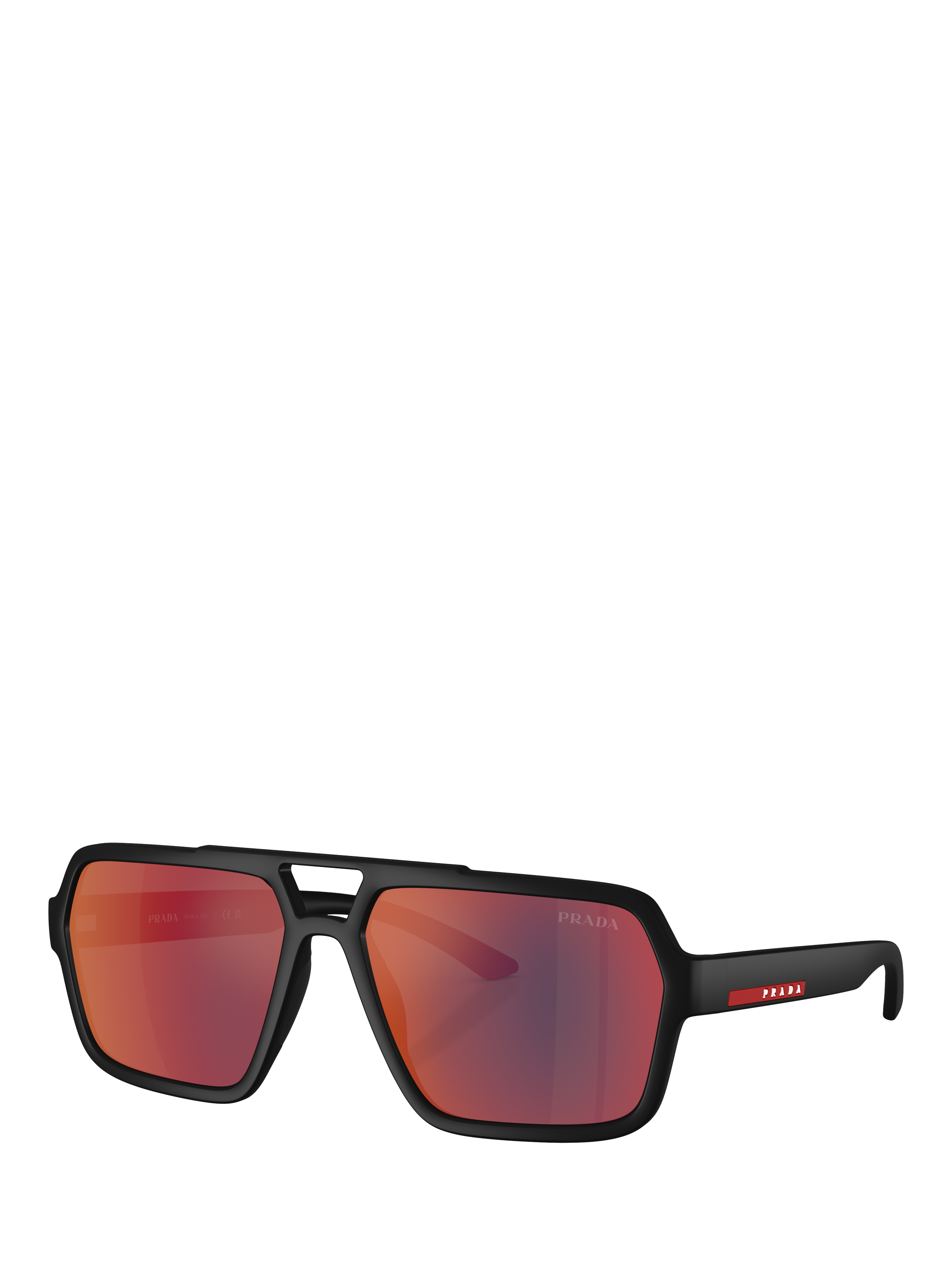 Product image 1 of 5, which shows Prada Prada Linea Rossa PS A06S Men's Square Sunglasses, Black/Mirror Red