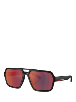 Prada Prada Linea Rossa PS A06S Men's Square Sunglasses, Black/Mirror Red, Black/Mirror Red
