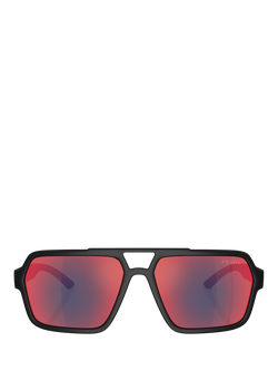 Prada Prada Linea Rossa PS A06S Men's Square Sunglasses, Black/Mirror Red - view 2, Black/Mirror Red