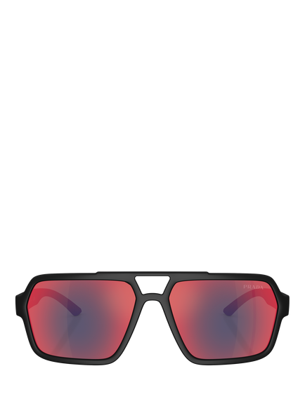 Prada Prada Linea Rossa PS A06S Men's Square Sunglasses, Black/Mirror Red - view 2, Black/Mirror Red