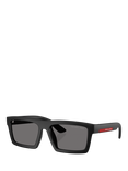 Prada Prada Linea Rossa PS A07S Men's Polarised Rectangular Sunglasses, Black/Grey