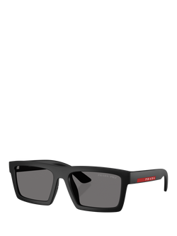 Prada Prada Linea Rossa PS A07S Men's Polarised Rectangular Sunglasses, Black/Grey, Black/Grey