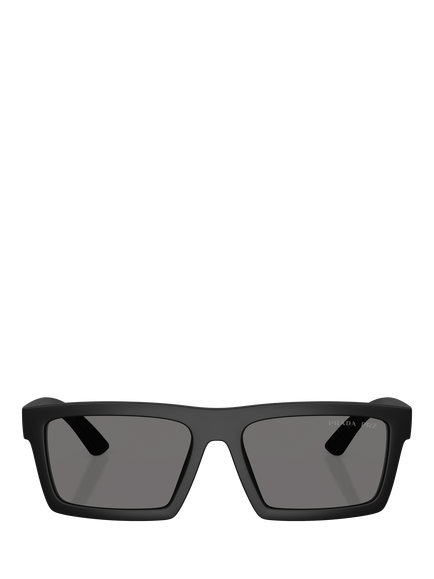Prada Prada Linea Rossa PS A07S Men's Polarised Rectangular Sunglasses, Black/Grey - view 2, Black/Grey