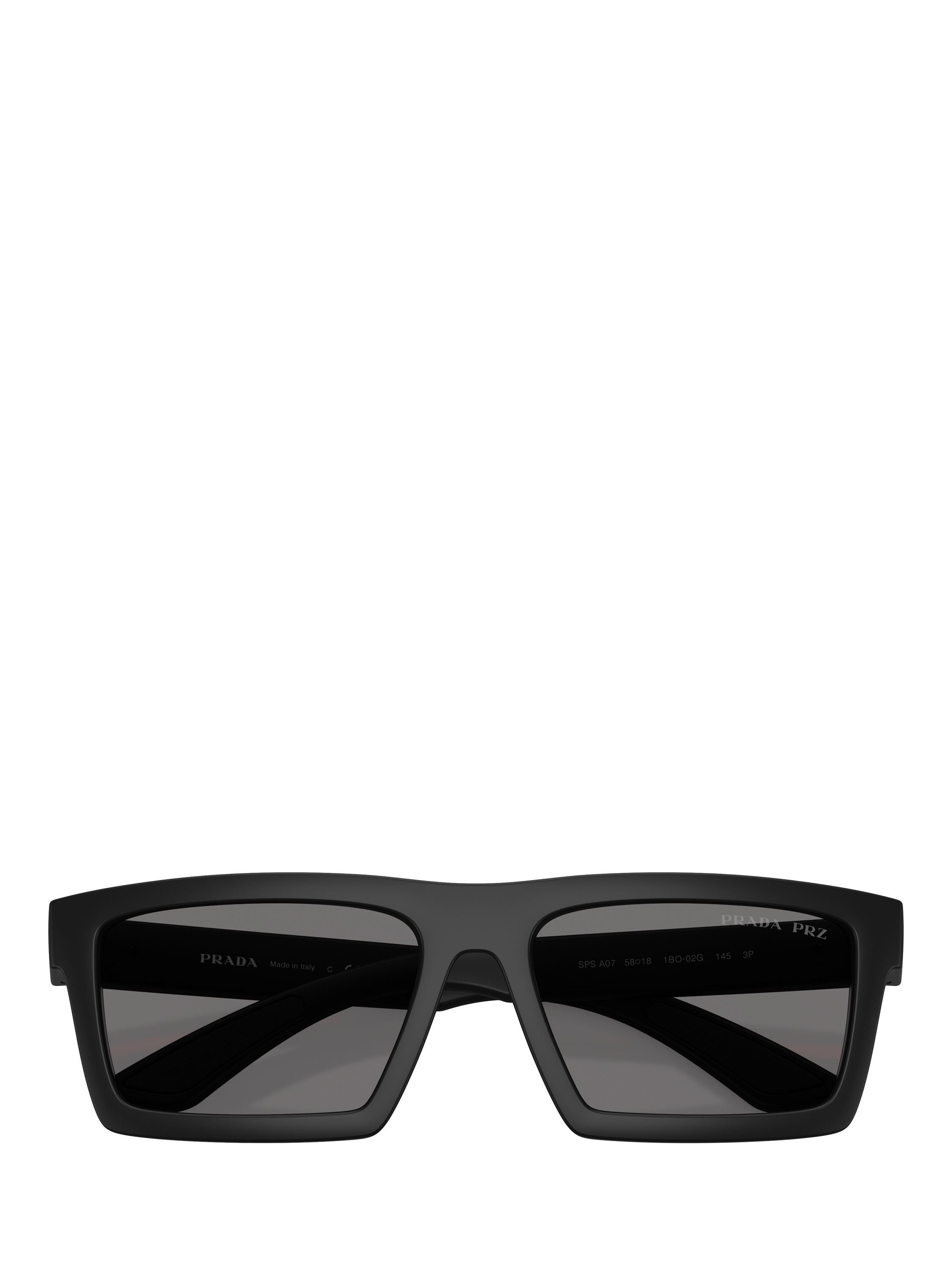 Product image 5 of 5, which shows Prada Prada Linea Rossa PS A07S Men's Polarised Rectangular Sunglasses, Black/Grey