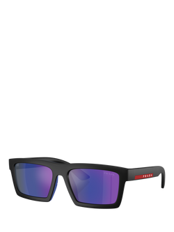 Prada Prada Linea Rossa PS A07S Men's Rectangular Sunglasses, Black/Mirror Purple, Black/Mirror Purple