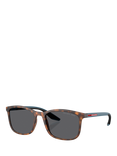 Prada Prada Linea Rossa PS A08S Men's Polarised Square Sunglasses, Havana/Grey