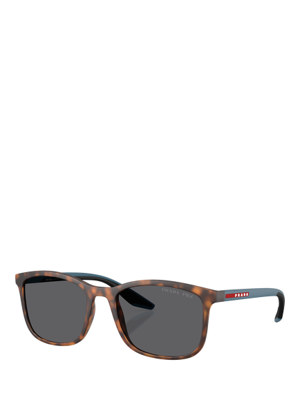 Prada Prada Linea Rossa PS A08S Men's Polarised Square Sunglasses, Havana/Grey, Havana/Grey