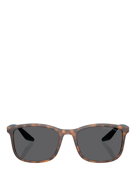 Prada Prada Linea Rossa PS A08S Men's Polarised Square Sunglasses, Havana/Grey - view 2, Havana/Grey