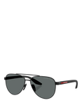 Prada Prada Linea Rossa PS A52S Men's Polarised Aviator Sunglasses, Black/Grey