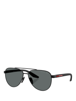 Prada Prada Linea Rossa PS A52S Men's Polarised Aviator Sunglasses, Black/Grey, Black/Grey