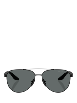 Prada Prada Linea Rossa PS A52S Men's Polarised Aviator Sunglasses, Black/Grey - view 2, Black/Grey