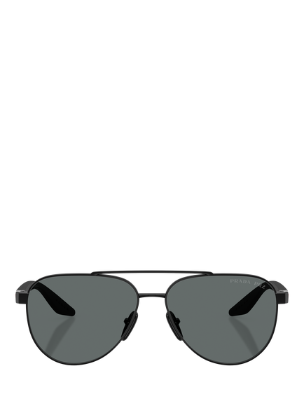 Prada Prada Linea Rossa PS A52S Men's Polarised Aviator Sunglasses, Black/Grey - view 2, Black/Grey