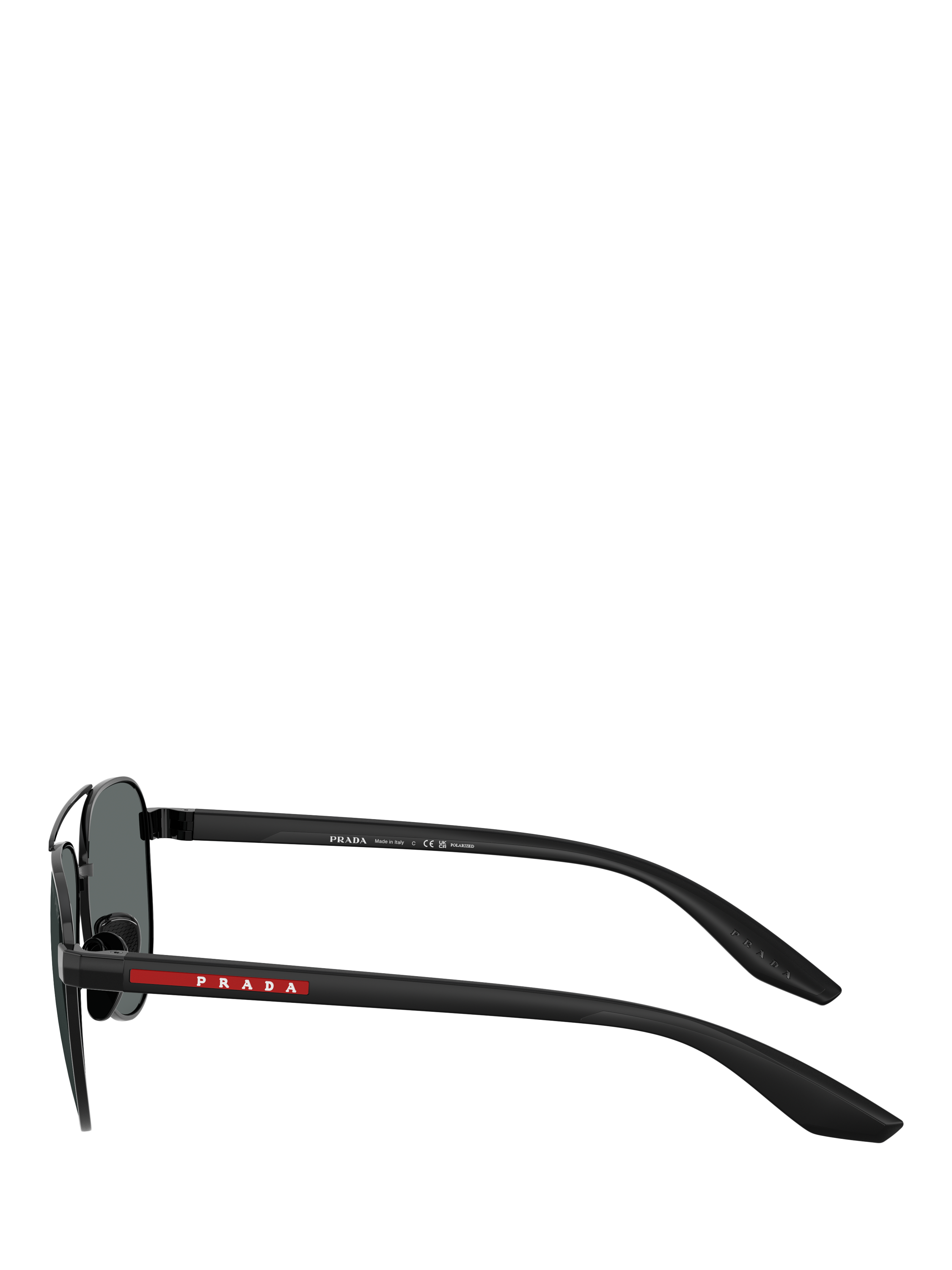 Product image 3 of 5, which shows Prada Prada Linea Rossa PS A52S Men's Polarised Aviator Sunglasses, Black/Grey