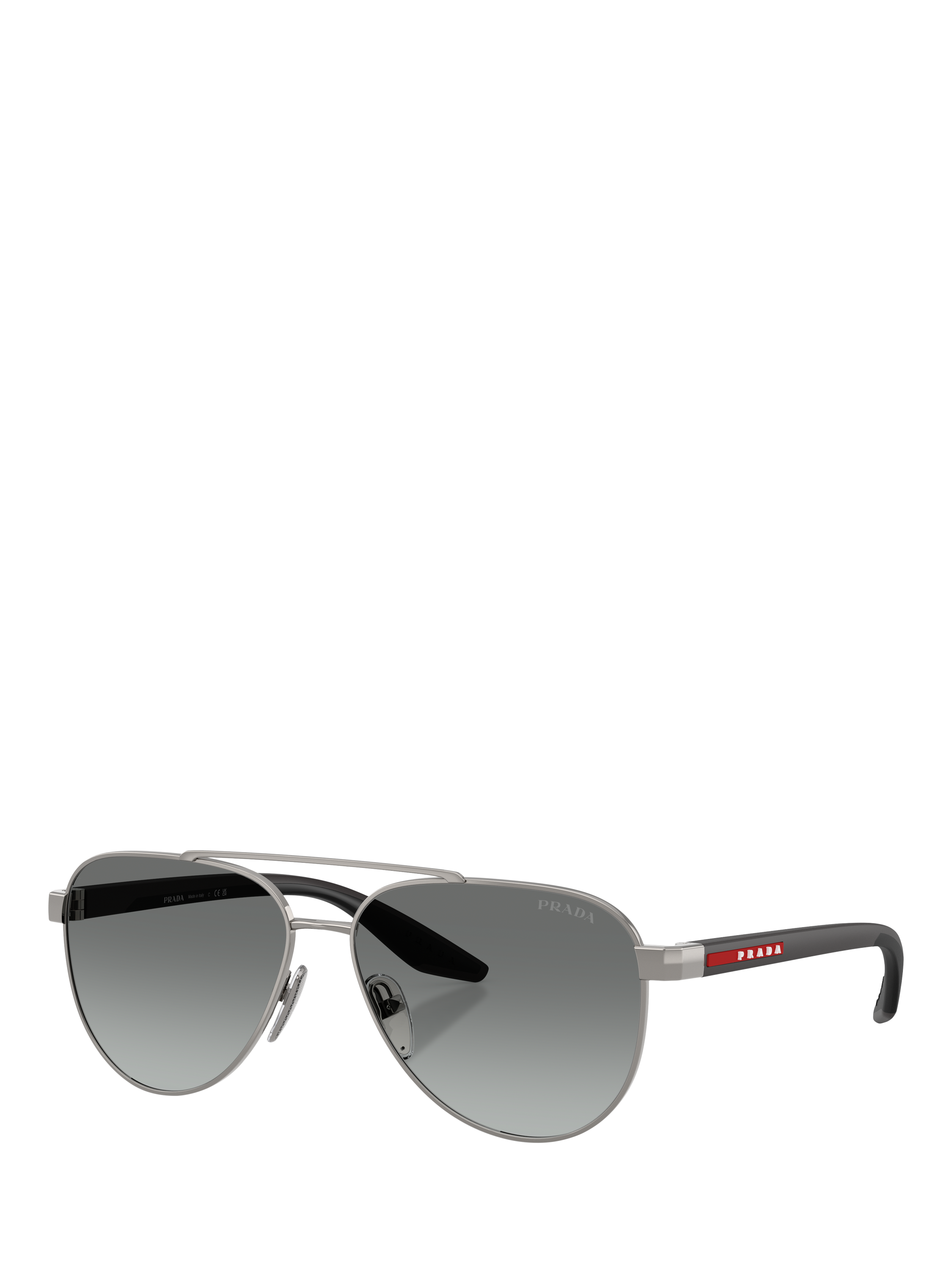 Product image 1 of 5, which shows Prada Prada Linea Rossa PS A52S Men's Aviator Sunglasses, Gunmetal/Grey Gradient