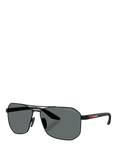 Prada Prada Linea Rossa PS A53S Men's Polarised Rectangular Sunglasses, Black/Grey